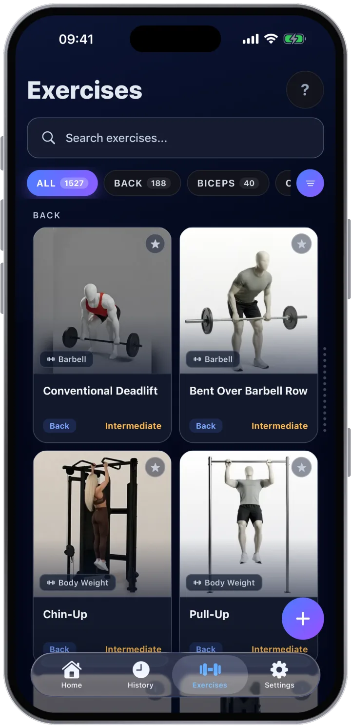 Exercise library with animated demonstrations